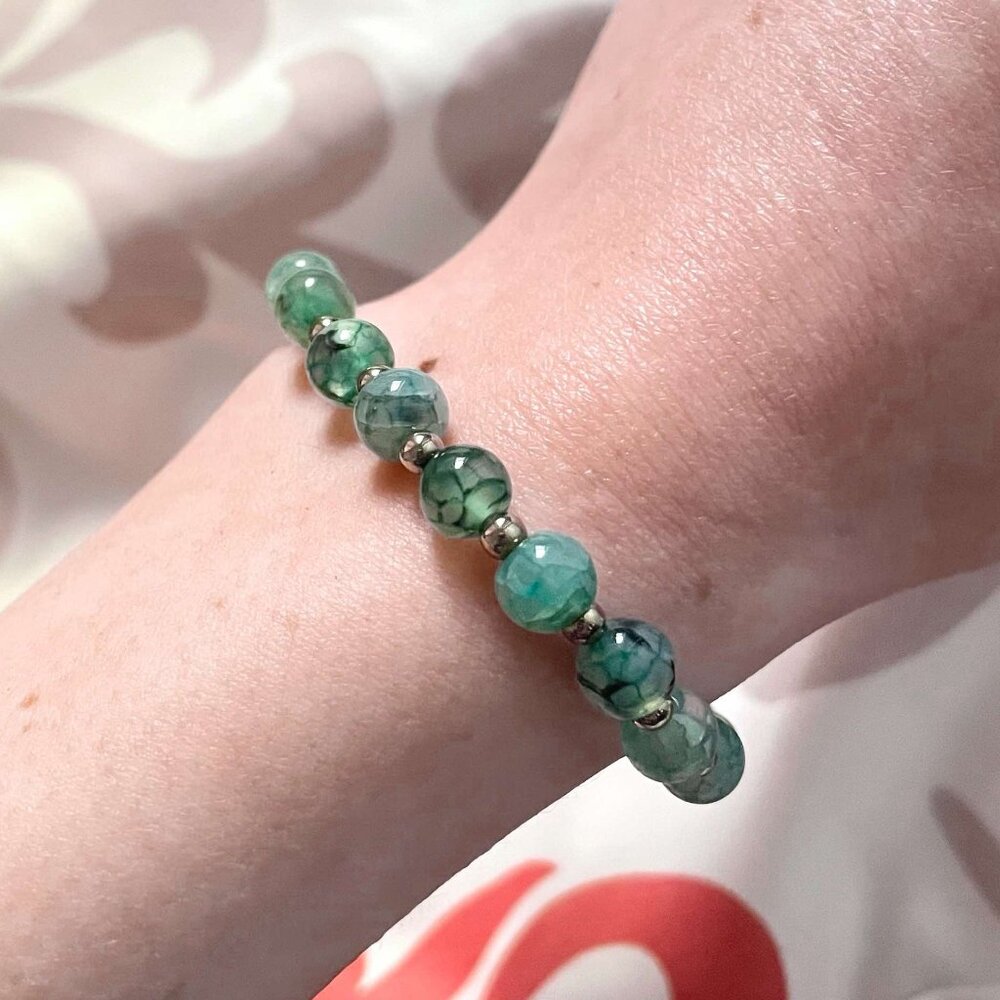 Dragon Vein Green Stone and Gold Beaded Bracelet